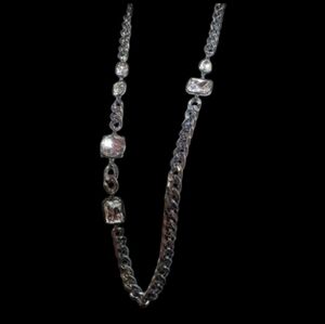 Vintage Curb Chain Iced Out Bling Gun Metal Grey Necklace Office Siren Corpcore